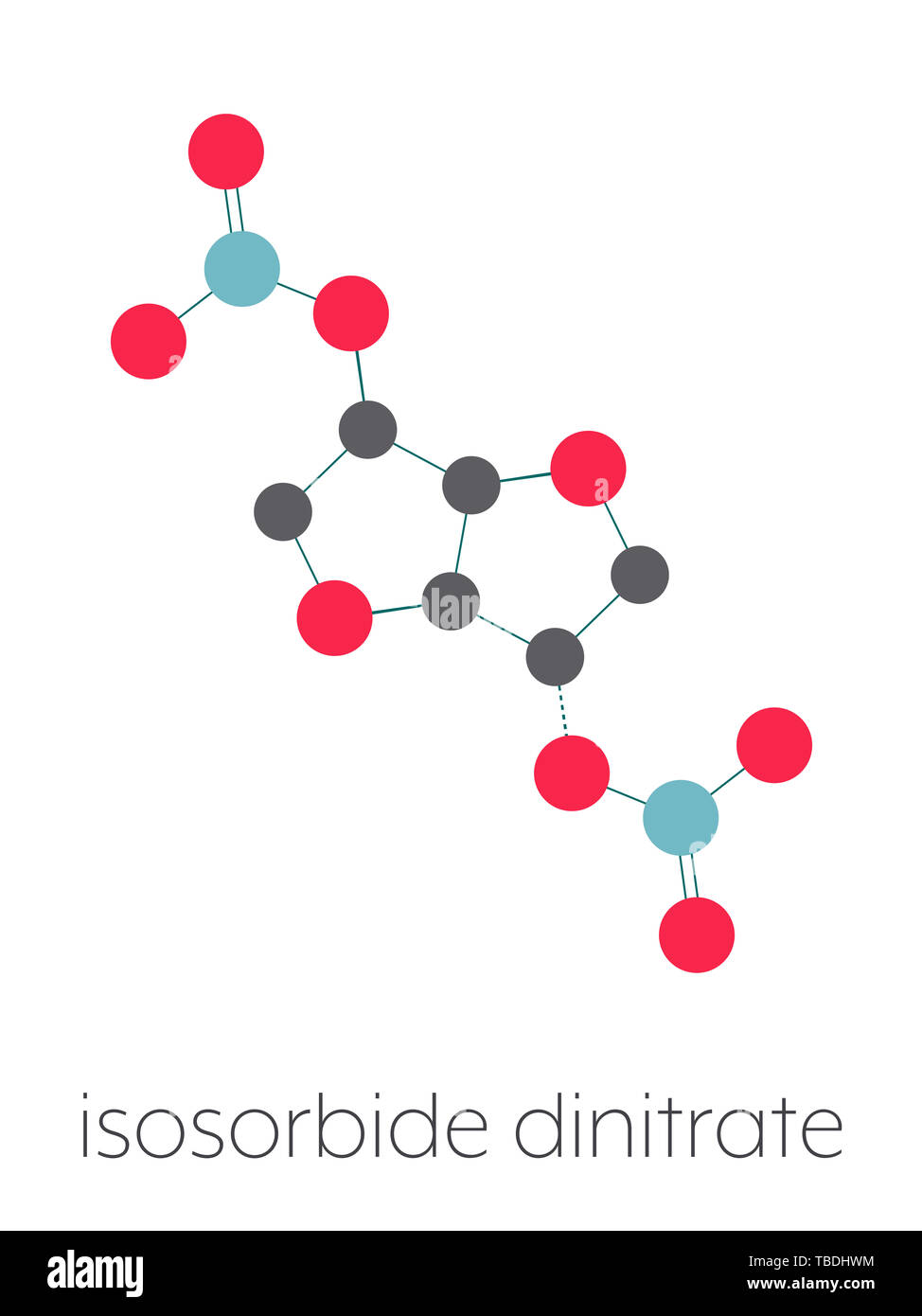 Isosorbide dinitrate (ISDN) vasodilator drug molecule. Used in