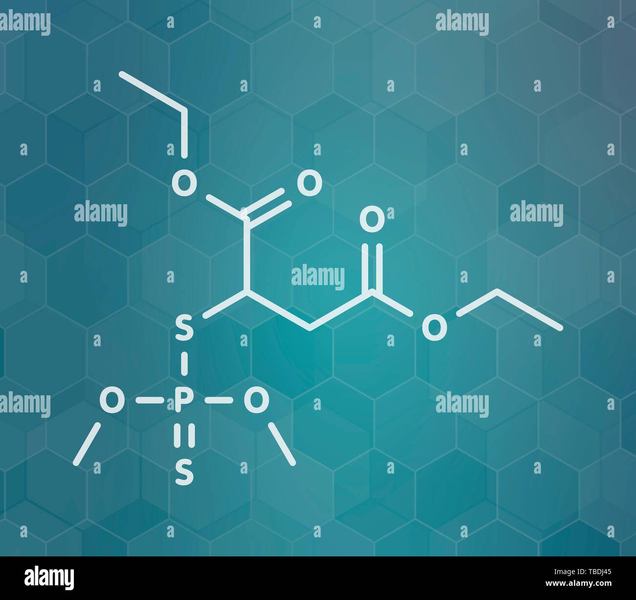 Malathion insecticide molecule. Used to treat head lice, body lice