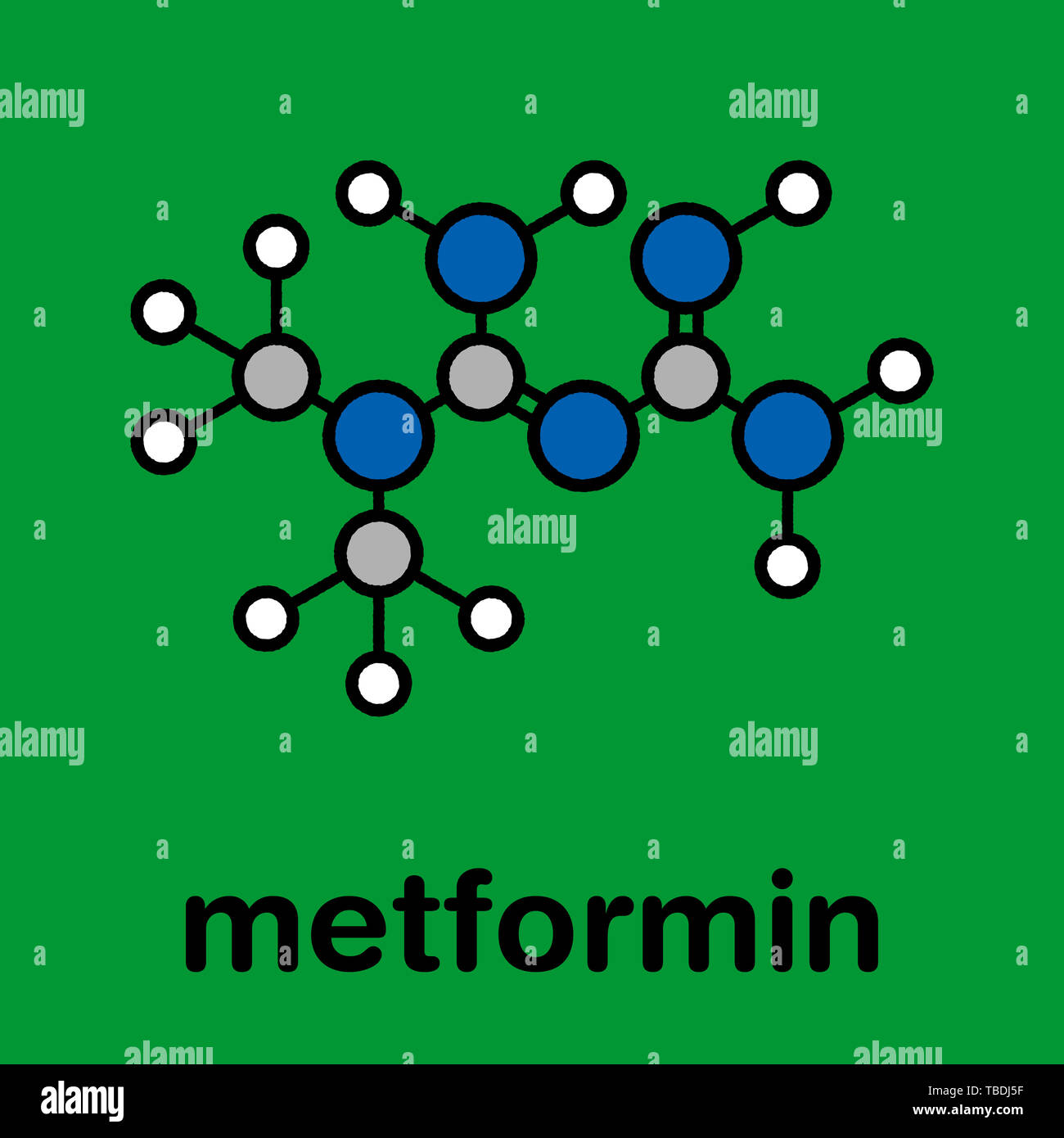 Metformin diabetes drug (biguanide class) molecule. Stylized skeletal ...