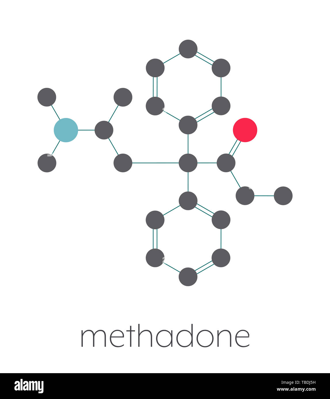 Fentanyl (fentanil) opioid analgesic drug, chemical structure. Conventional  skeletal formula and stylized representation, showing atoms (except  hydrogen) as color coded circles.