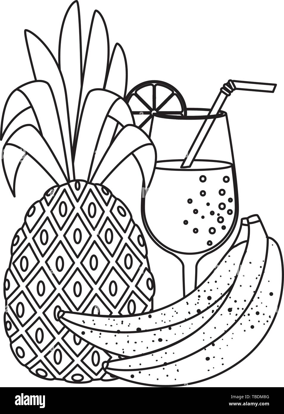 summer fresh fruit pineapple with cocktail and bananas Stock Vector ...