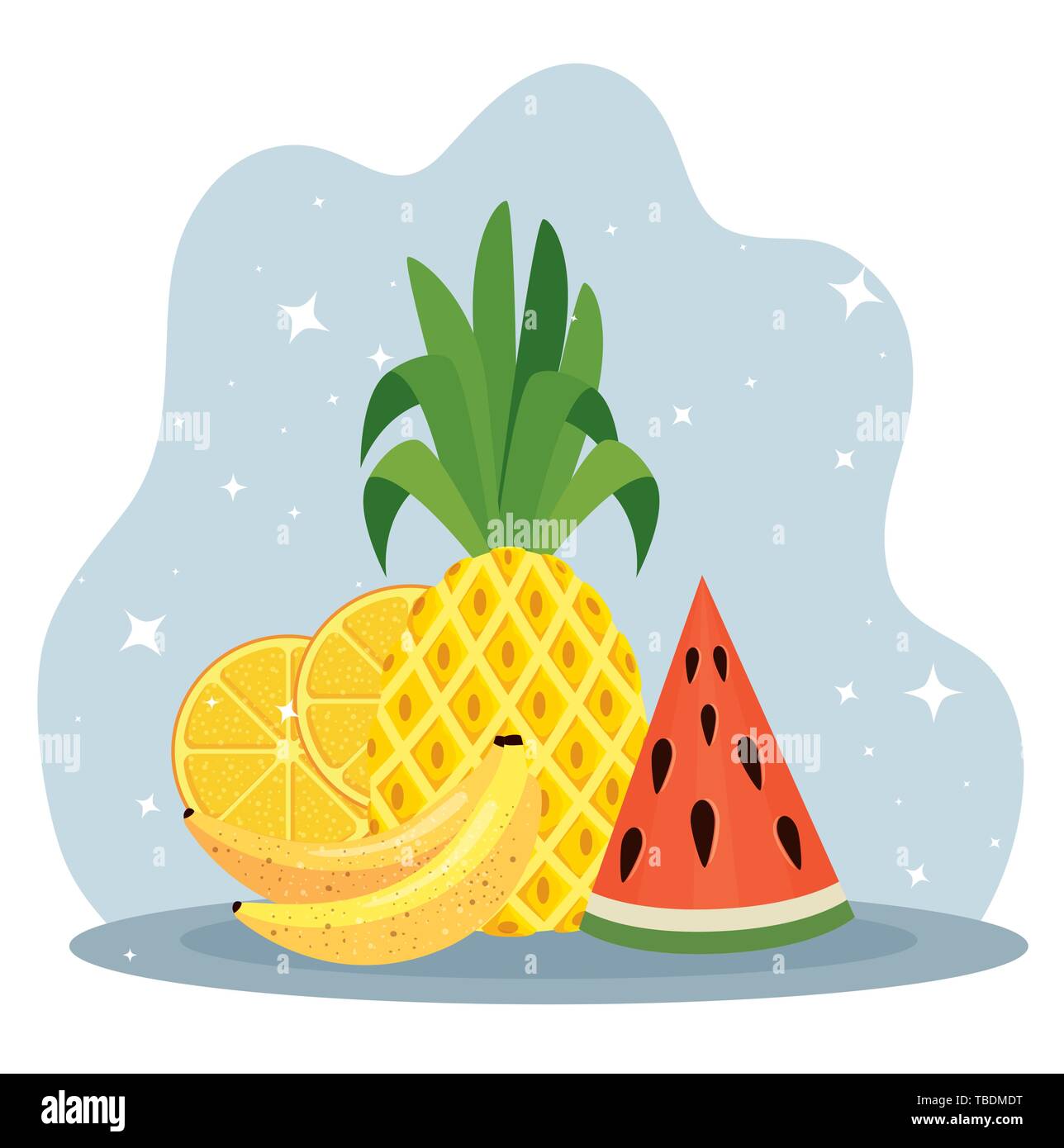 tropical pineapple with lemon and watermelon fruits Stock Vector Image ...