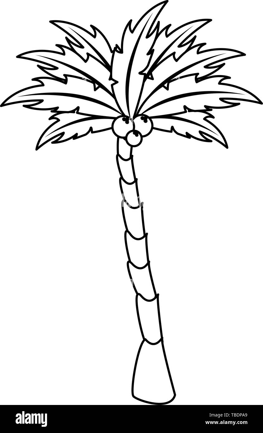 Palm with coconuts cartoon isolated in black and white Stock Vector