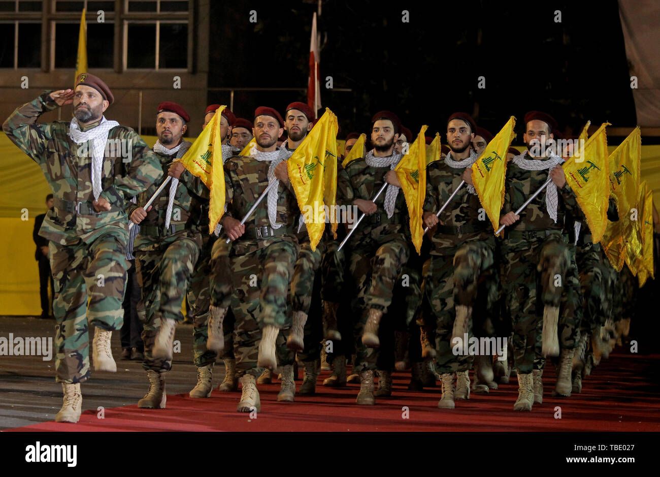 Beirut, Lebanon. 31st May, 2019. Pro-Iranian Hezbollah fighter take