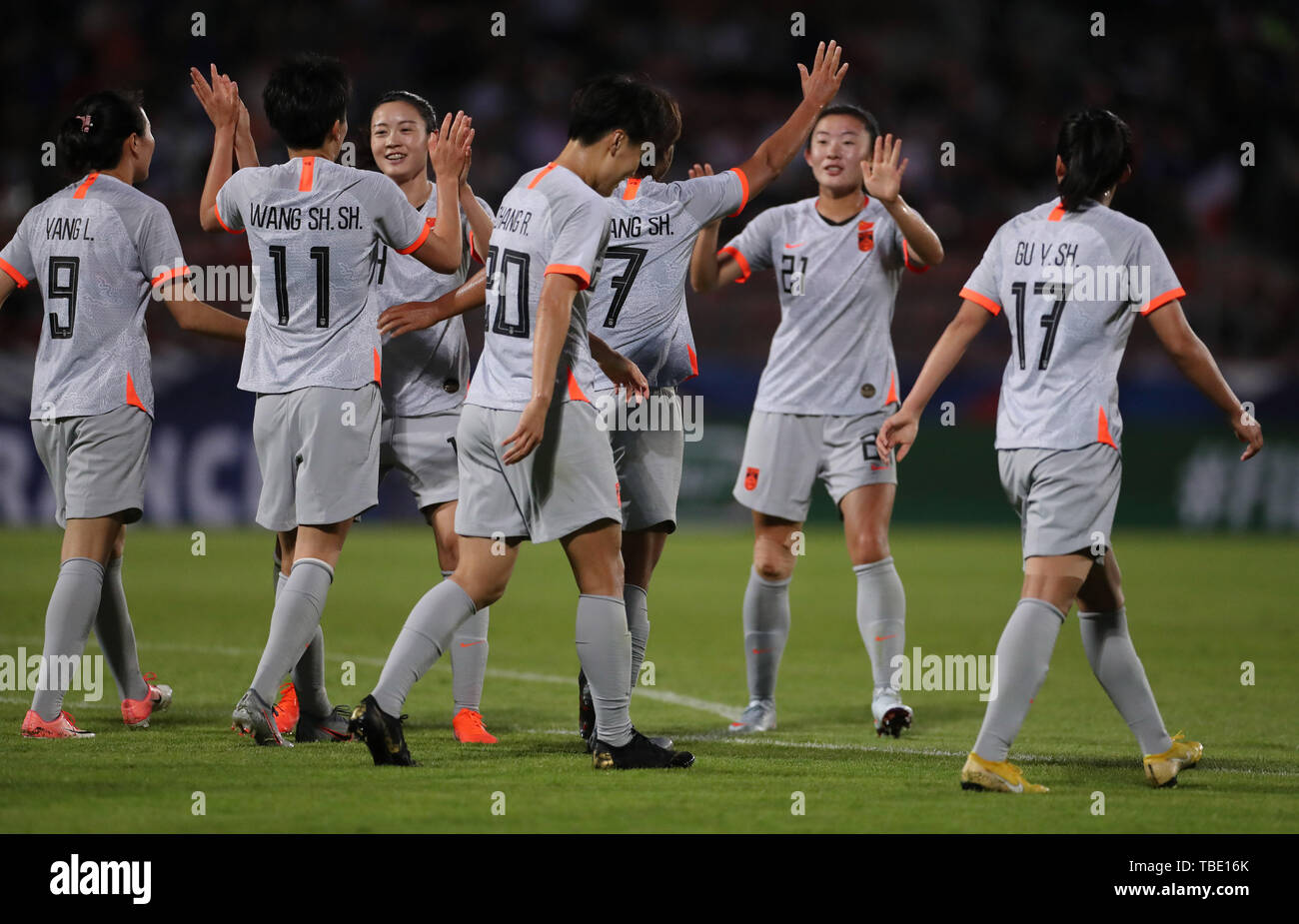 Creteil, France. 31st May, 2019. Players of China celebrates during a friendly soccer match between France and China in Creteil, France, May 31, 2019. France won 2-1. Credit: Gao Jing/Xinhua/Alamy Live News Stock Photo
