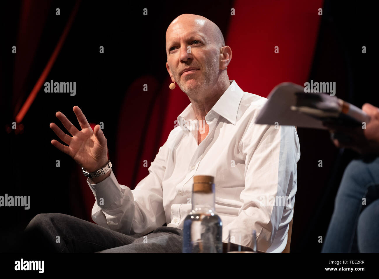 The Hay Festival, Hay on Wye, Wales UK , Saturday 01 June 2019.   Simon Sebag Montefiore, historian and writer, on stage  at the 2019 Hay Festival   The festival, now in its 32nd year, held annually in the small town of Hay on Wye on the Wales - England border,  attracts the finest writers, politicians and intellectuals from  across the globe for 10 days of talks and discussions, celebrating the best of the written word and critical debate  Photo © Keith Morris / Alamy Live News Stock Photo