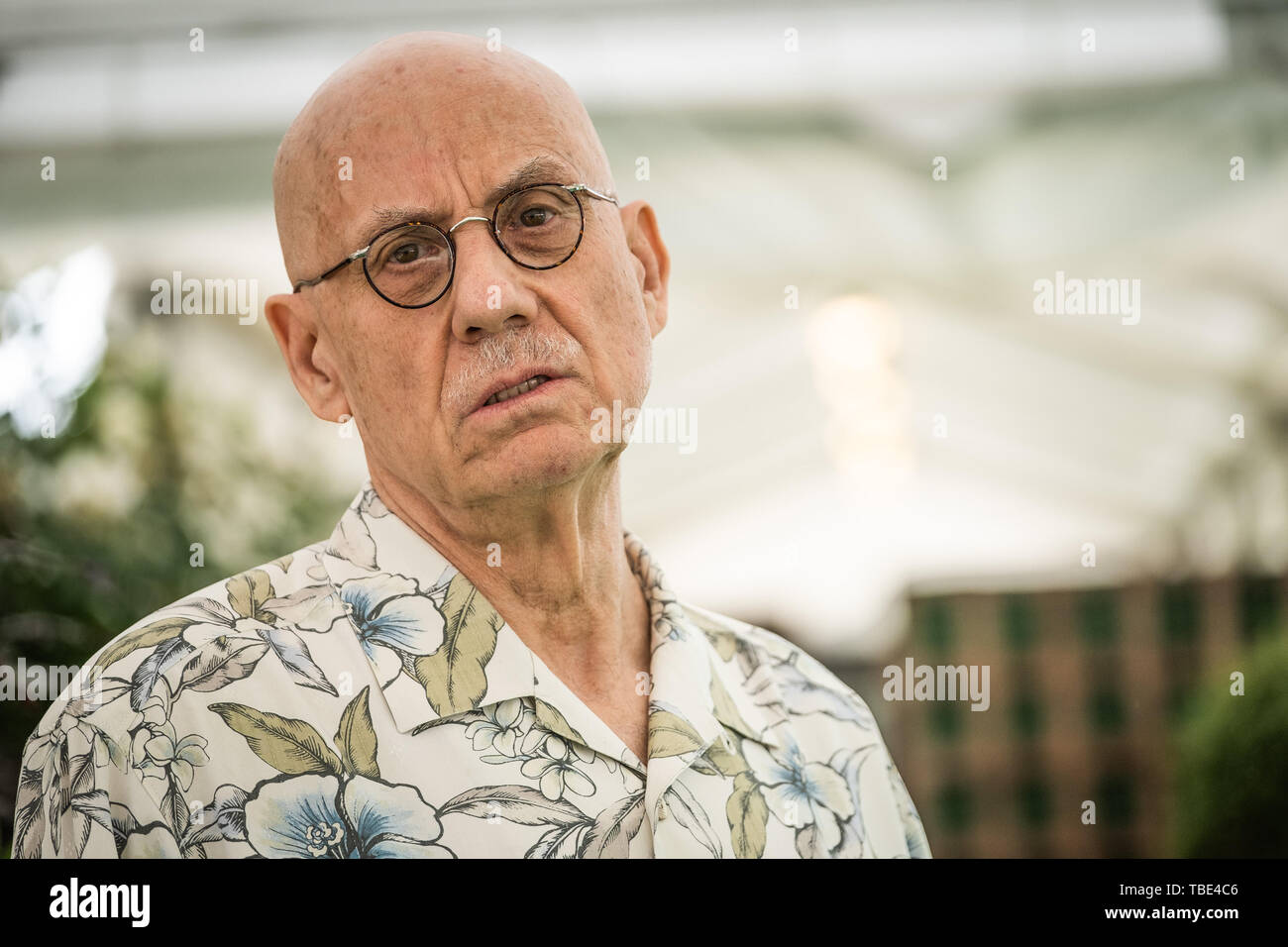 The Hay Festival, Hay on Wye, Wales UK , Saturday 01 June  2019.  Lee Earle 'James' Ellroy , iconic American crime fiction writer and essayist.  Renowned fo his prose stye that  uses only short, staccato sentences.   Appearing at the 2019 Hay Festival.  The festival, now in its 32nd year, held annually in the small town of Hay on Wye on the Wales - England border,  attracts the finest writers, politicians and intellectuals from  across the globe for 10 days of talks and discussions, celebrating the best of the written word and critical debate  Photo © Keith Morris / Alamy Live News Stock Photo