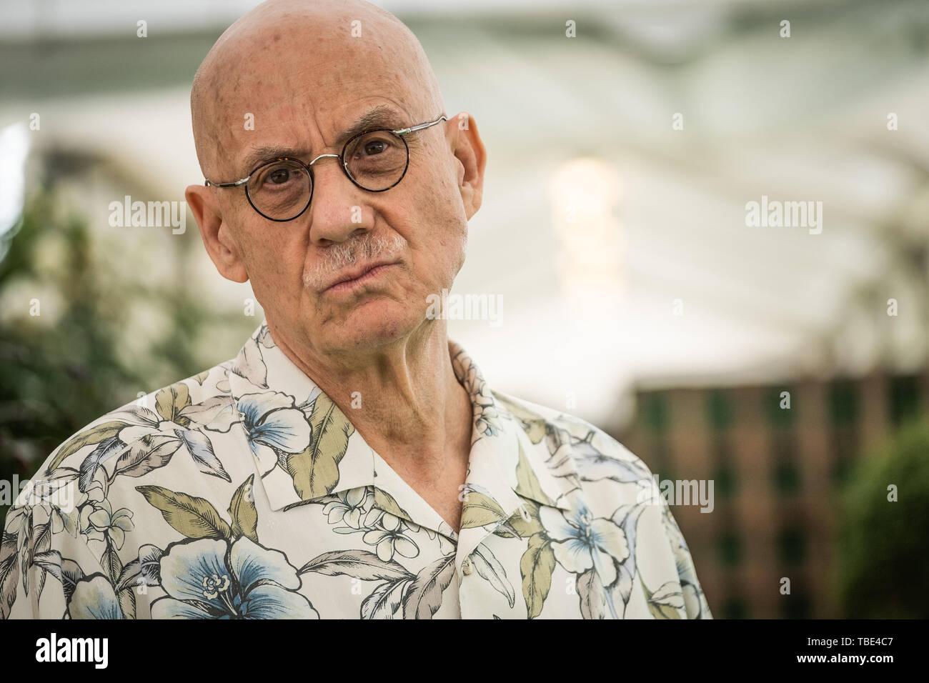 The Hay Festival, Hay on Wye, Wales UK , Saturday 01 June  2019.  Lee Earle 'James' Ellroy , iconic American crime fiction writer and essayist.  Renowned fo his prose stye that  uses only short, staccato sentences.   Appearing at the 2019 Hay Festival.  The festival, now in its 32nd year, held annually in the small town of Hay on Wye on the Wales - England border,  attracts the finest writers, politicians and intellectuals from  across the globe for 10 days of talks and discussions, celebrating the best of the written word and critical debate  Photo © Keith Morris / Alamy Live News Stock Photo
