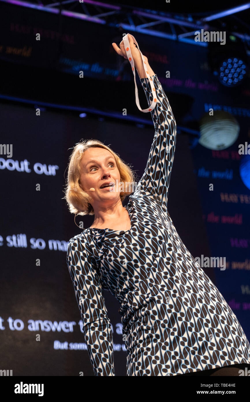 The Hay Festival, Hay on Wye, Wales UK , Saturday 01 June  2019.  JO DUNKLEY, Princeton Professor of Astrophysics, taking about ‘our universe’ on stage at  the 2019 Hay Festival.  The festival, now in its 32nd year, held annually in the small town of Hay on Wye on the Wales - England border,  attracts the finest writers, politicians and intellectuals from  across the globe for 10 days of talks and discussions, celebrating the best of the written word and critical debate  Photo © Keith Morris / Alamy Live News Stock Photo