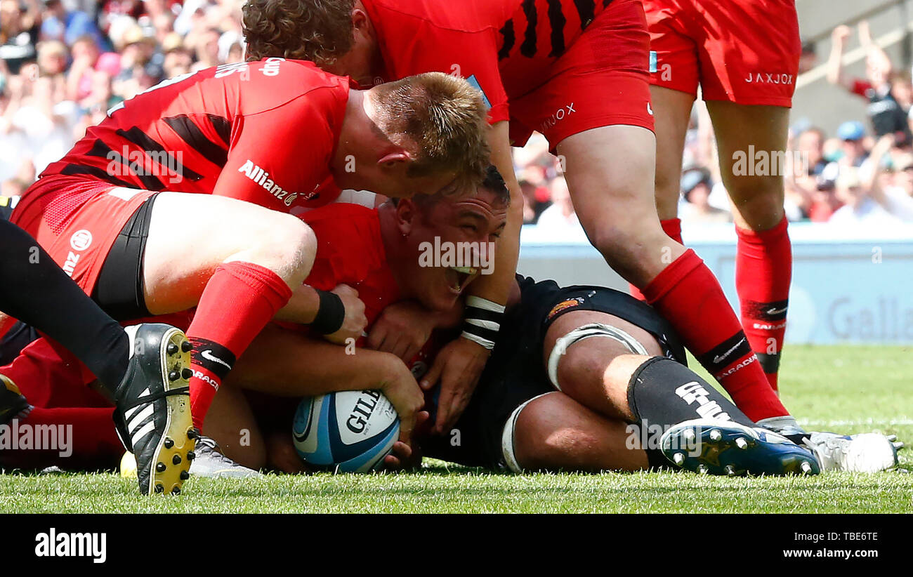 LONDON, United Kingdom. 01st June, 2019. during Gallagher Premiership Rugby Final between Exeter Chiefs and Saracens at Twickenham Stadium, London, on 01 June 2019 Credit: Action Foto Sport/Alamy Live News Stock Photo