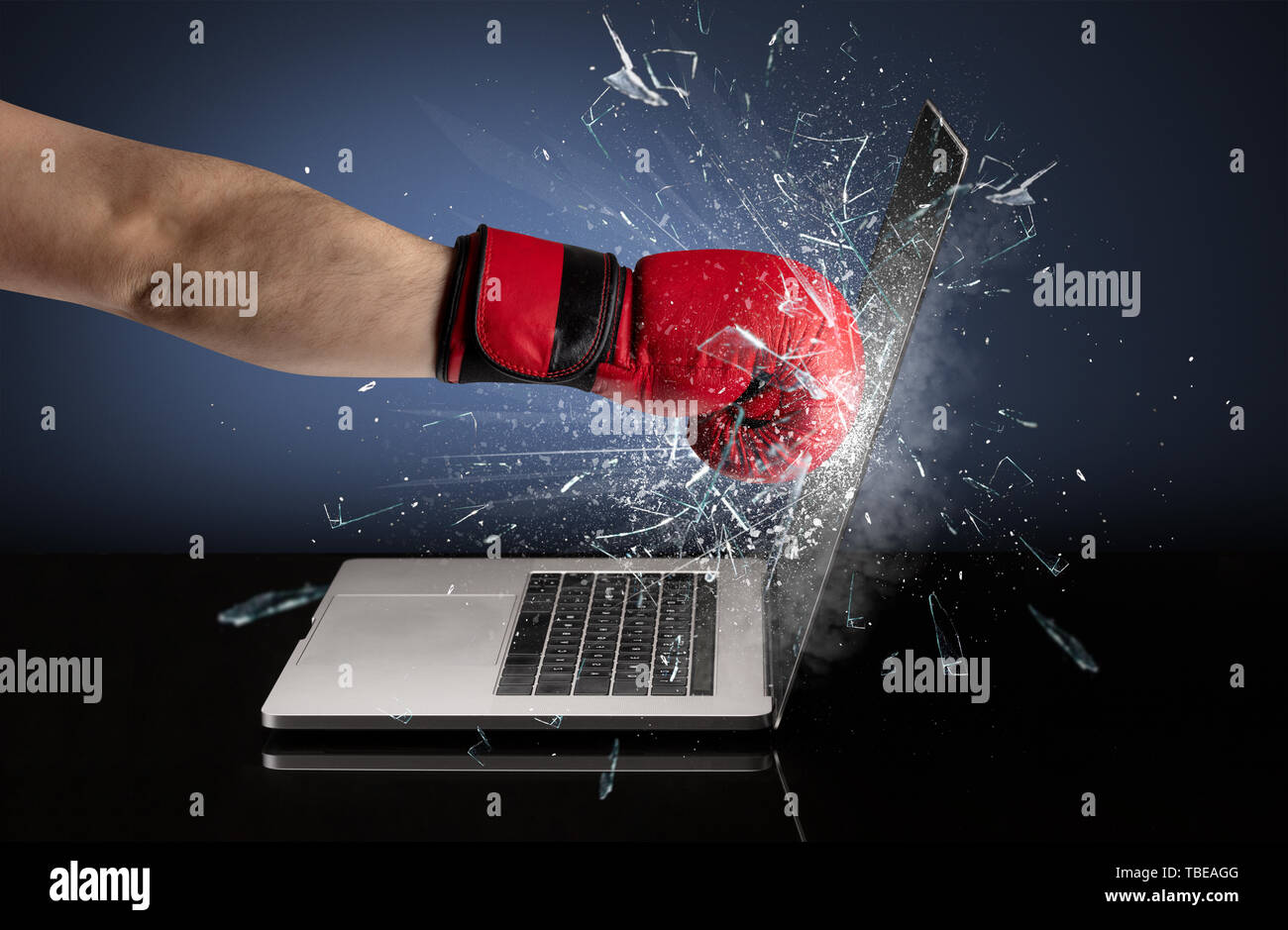 Strong arm boxing laptop screen strongly Stock Photo - Alamy