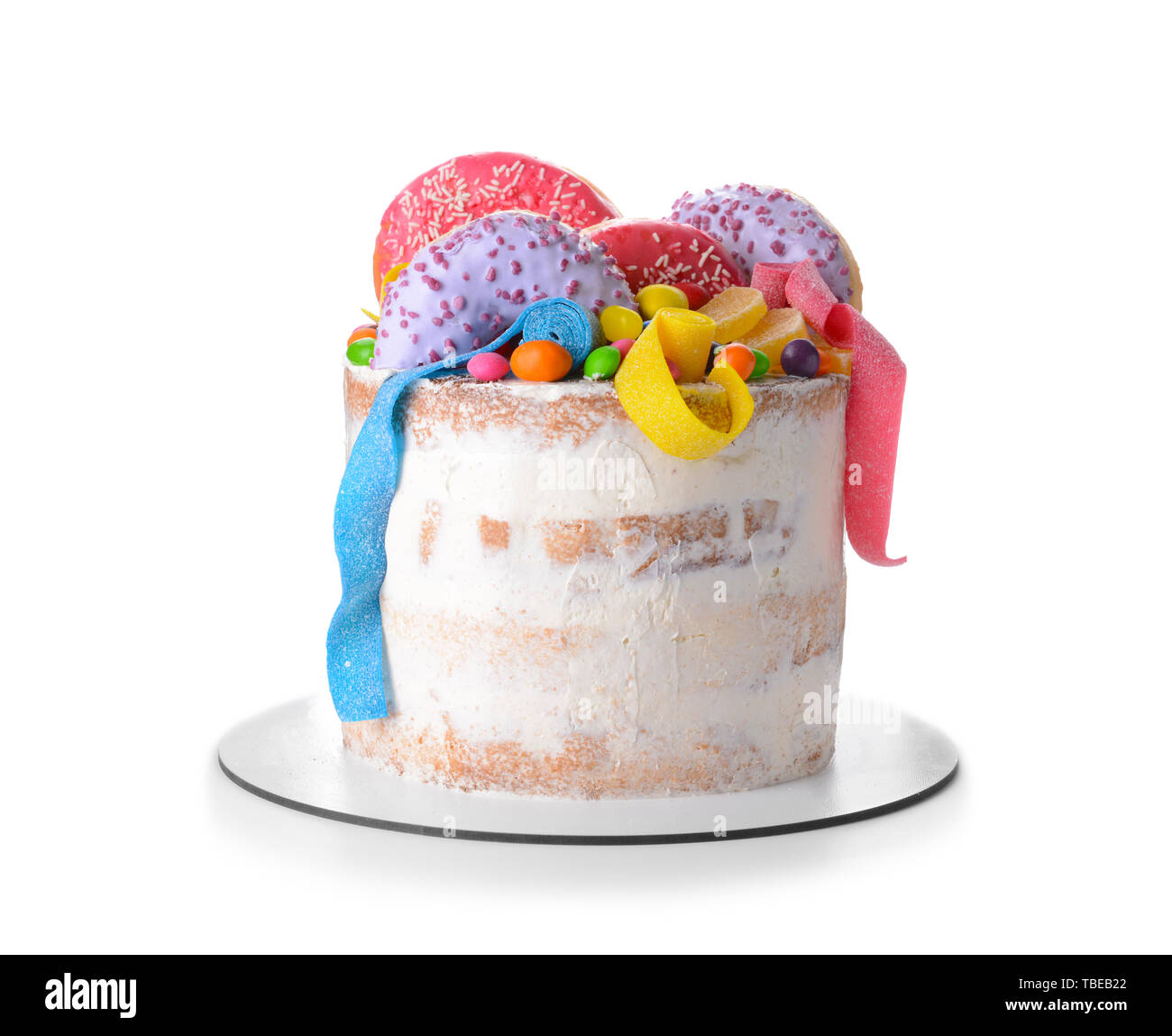 Sweet tasty cake on white background Stock Photo - Alamy