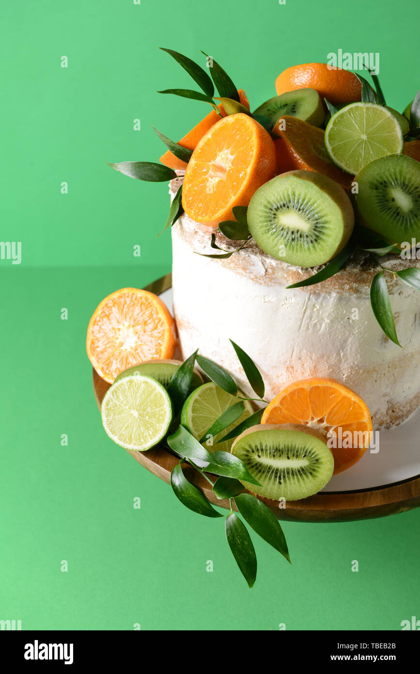 Sweet tasty cake on color background Stock Photo Alamy