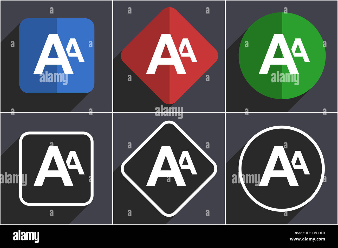 Alphabet set of flat design web icons in 6 options Stock Photo - Alamy
