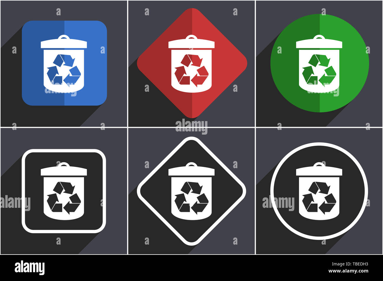 Recycle set of flat design web icons in 6 options Stock Photo - Alamy