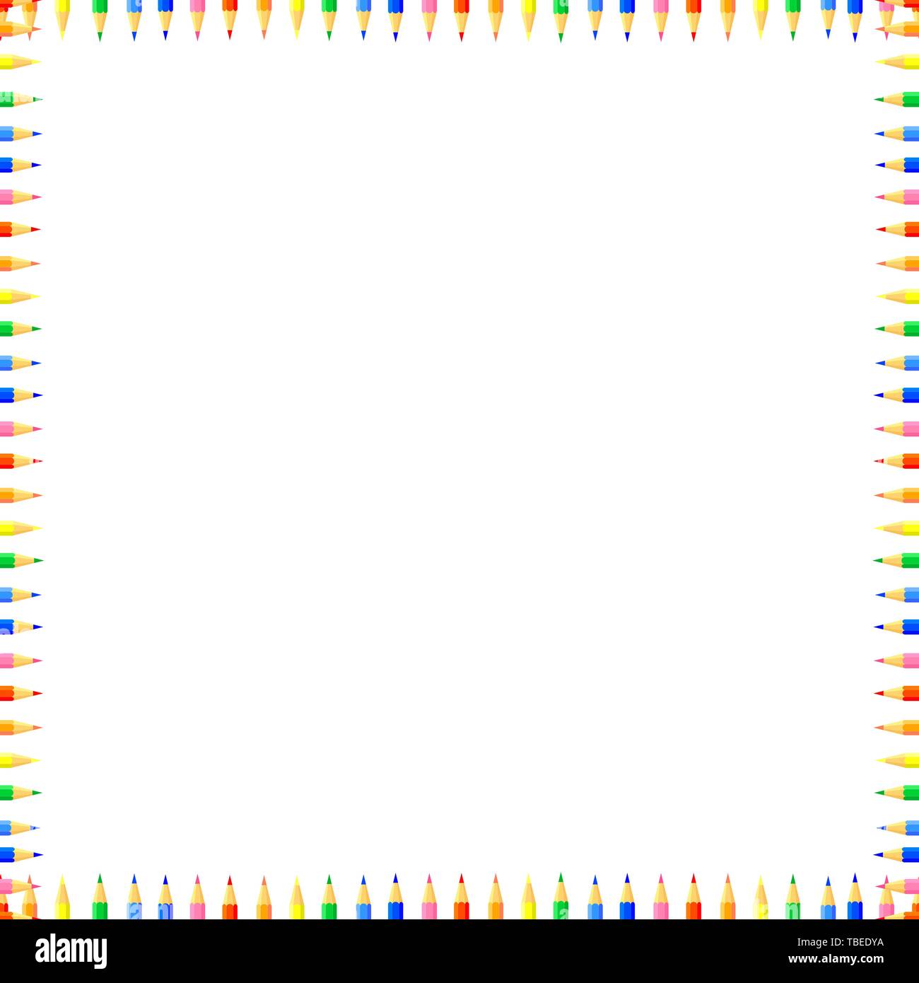 Vector colored seamless pattern. Rows of colored pencils sharpened on both sides, forming a frame. Good background site for artists,fabrics, children. Stock Vector