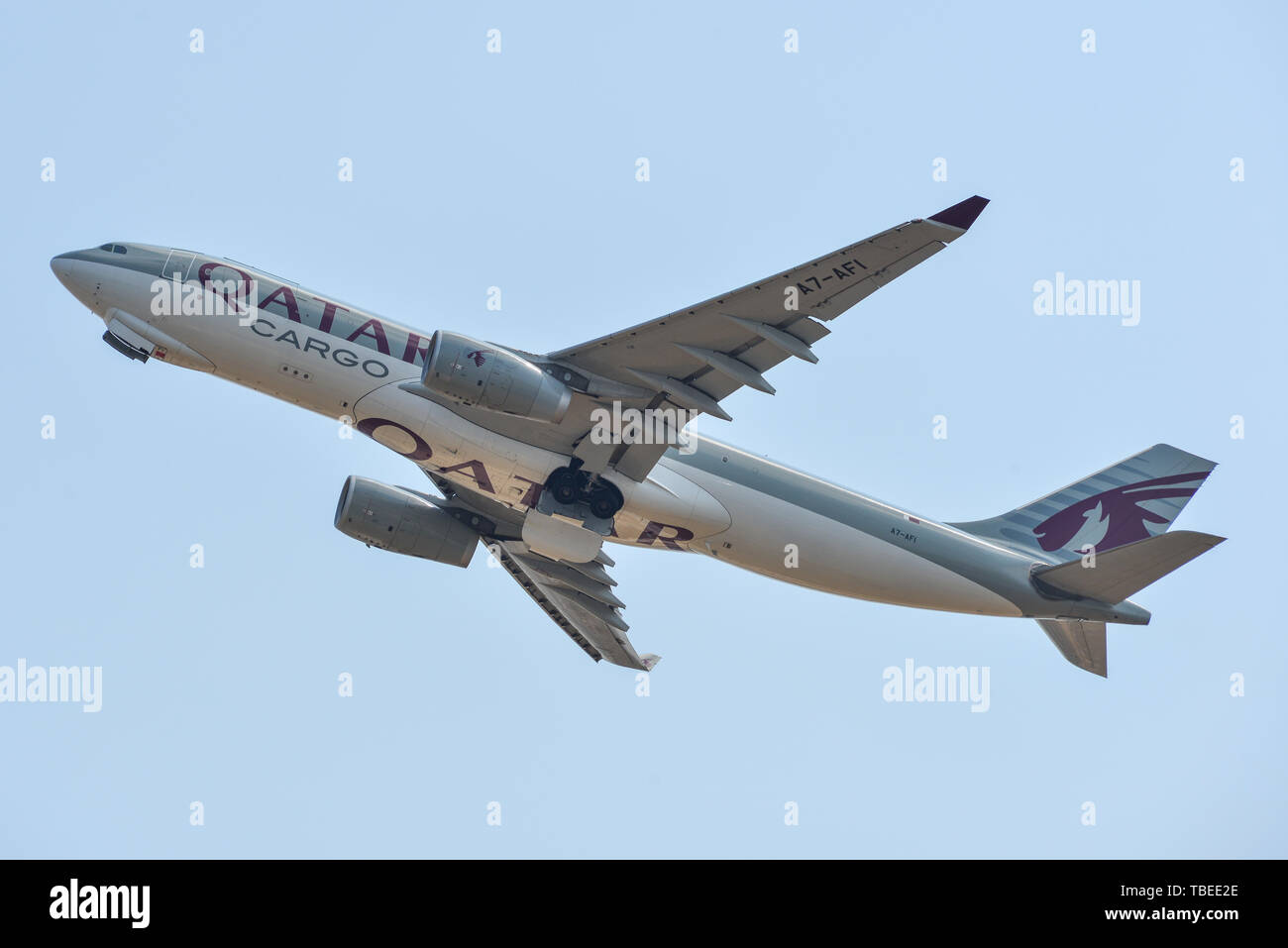 Saigon, Vietnam - Feb 25, 2019. A7-AFI Qatar Airways Cargo Airbus A330-200F taking-off from Tan Son Nhat Airport (SGN). Stock Photo