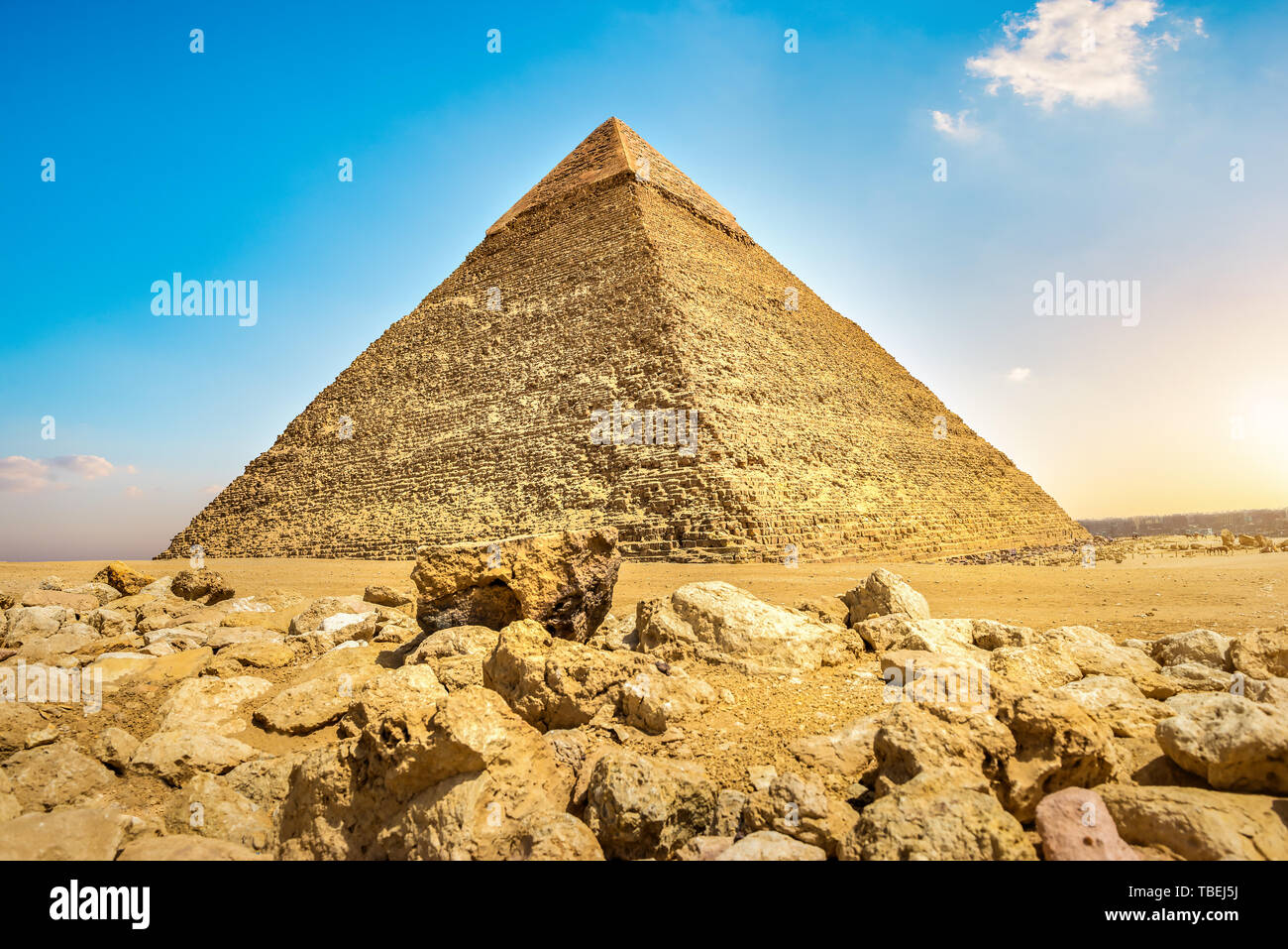 View of Khafre Pyramid in Giza desert at sunset, Egypt Stock Photo - Alamy