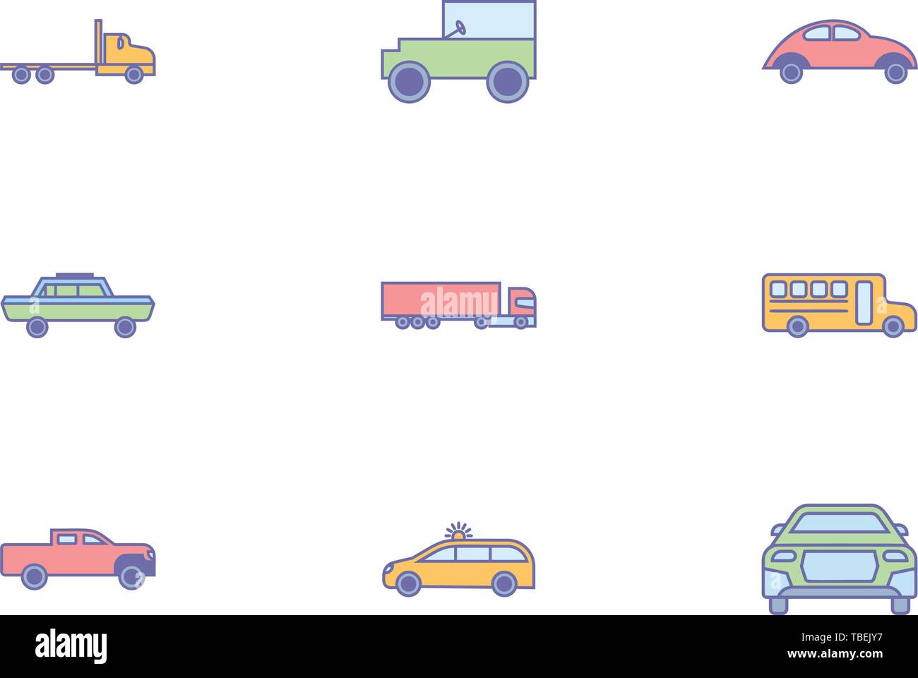 Transportation icons set linear fill - on a white background Stock Vector