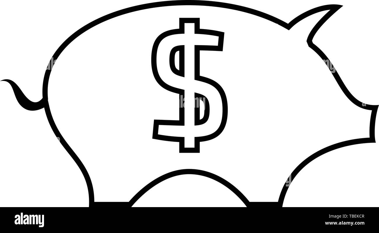 Piggy Bank line art Icon vector - black Stock Vector