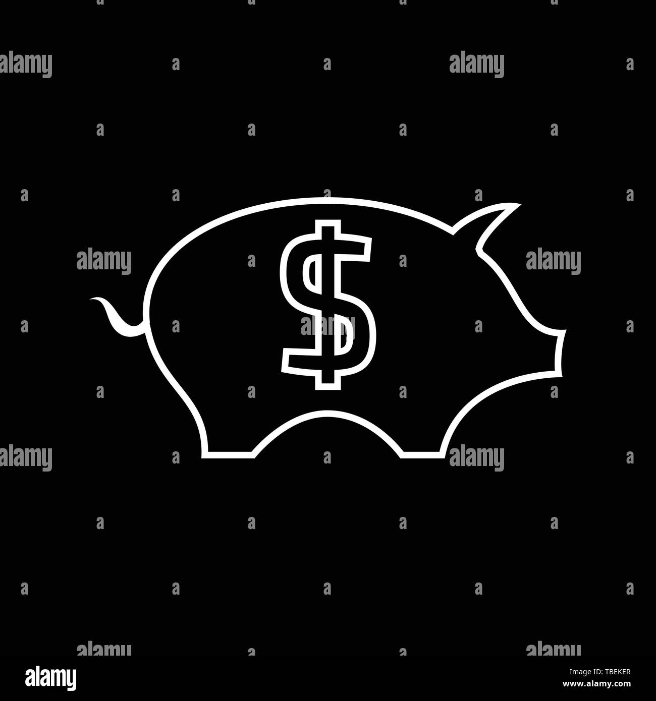 Piggy Bank line art Icon vector - white Stock Vector