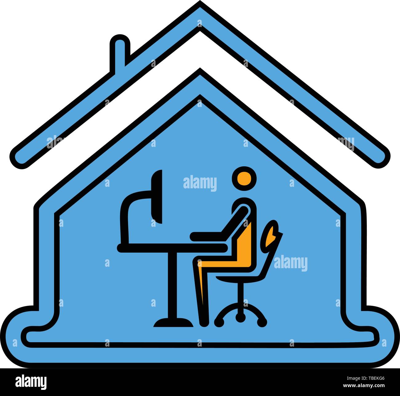 Workplace in the home - linear fill icon vector Stock Vector