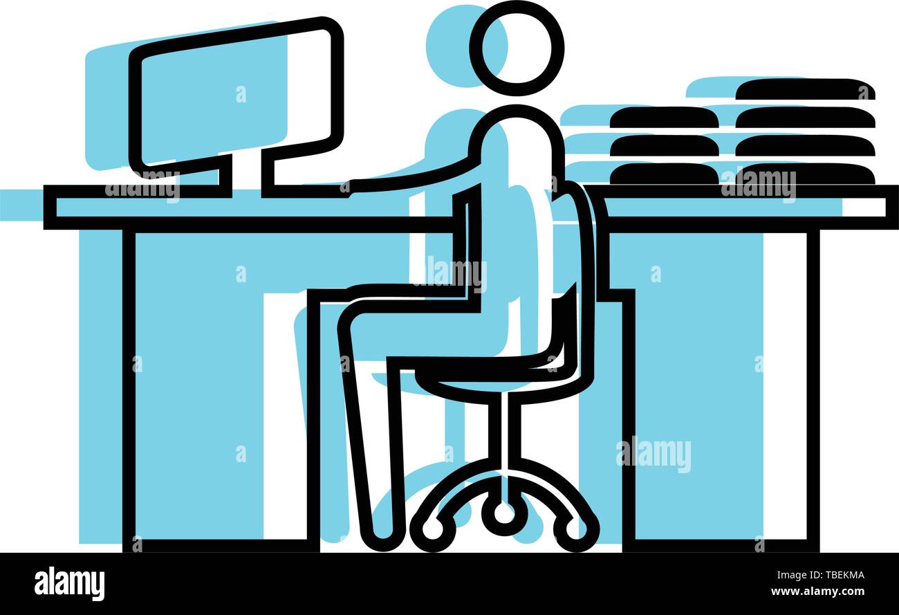 Businessman working on the computer in office icon Stock Vector