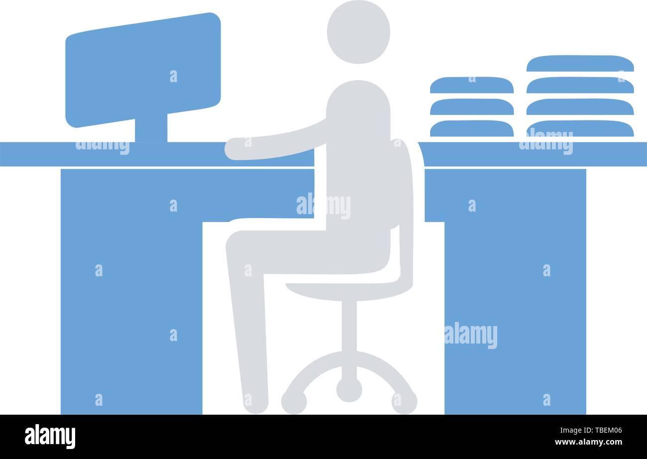 Businessman working on the computer in office icon - flat vector Stock Vector
