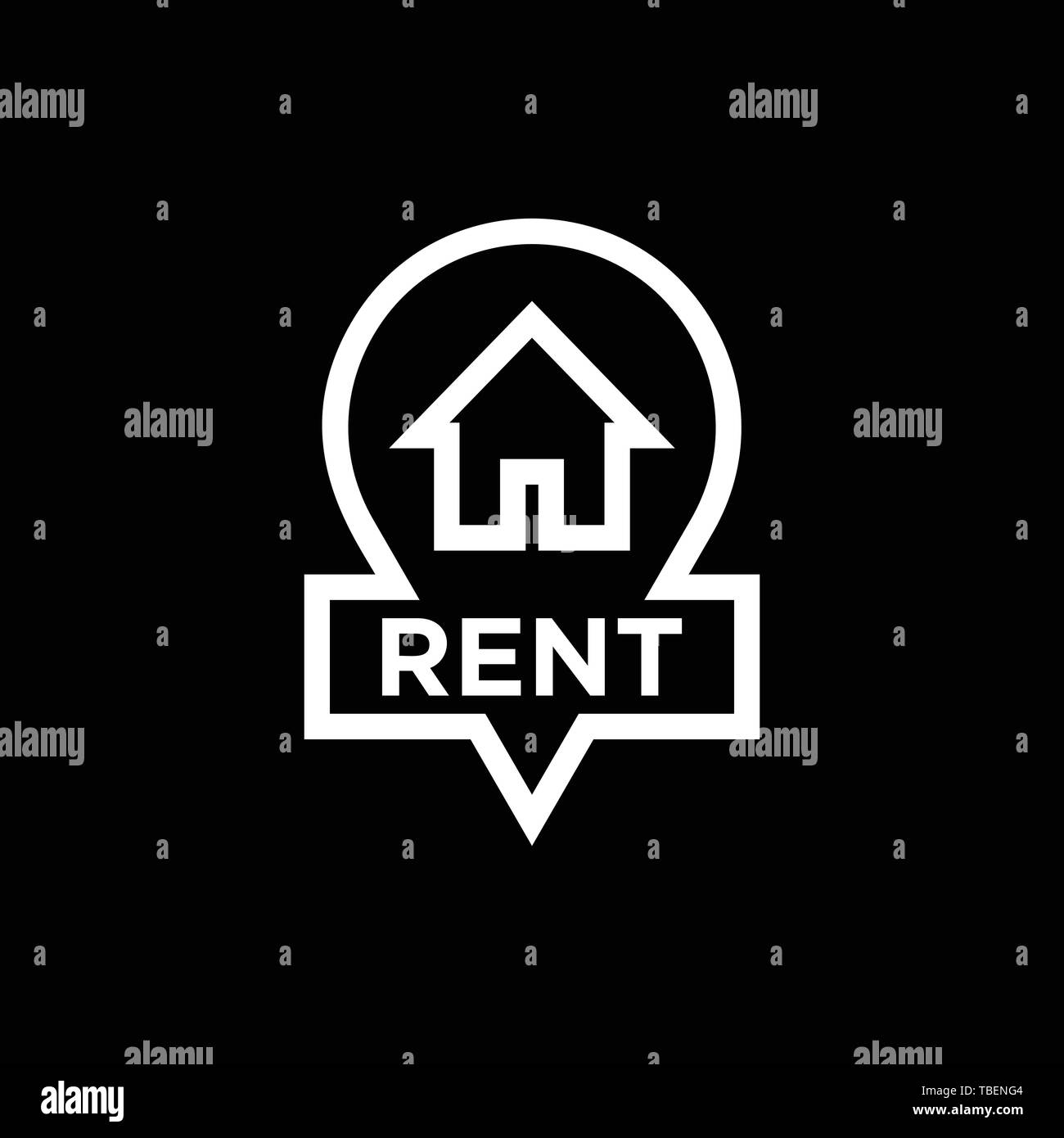 Rent sign - house location rent icon - on a black background Stock ...