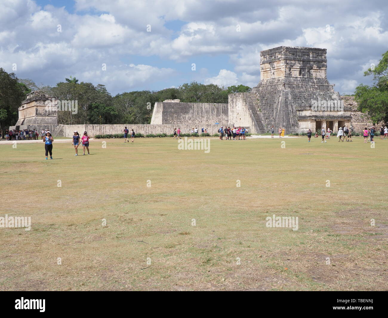 Wonderful ruins of great ball court buildings on Chichen Itza in Mexico