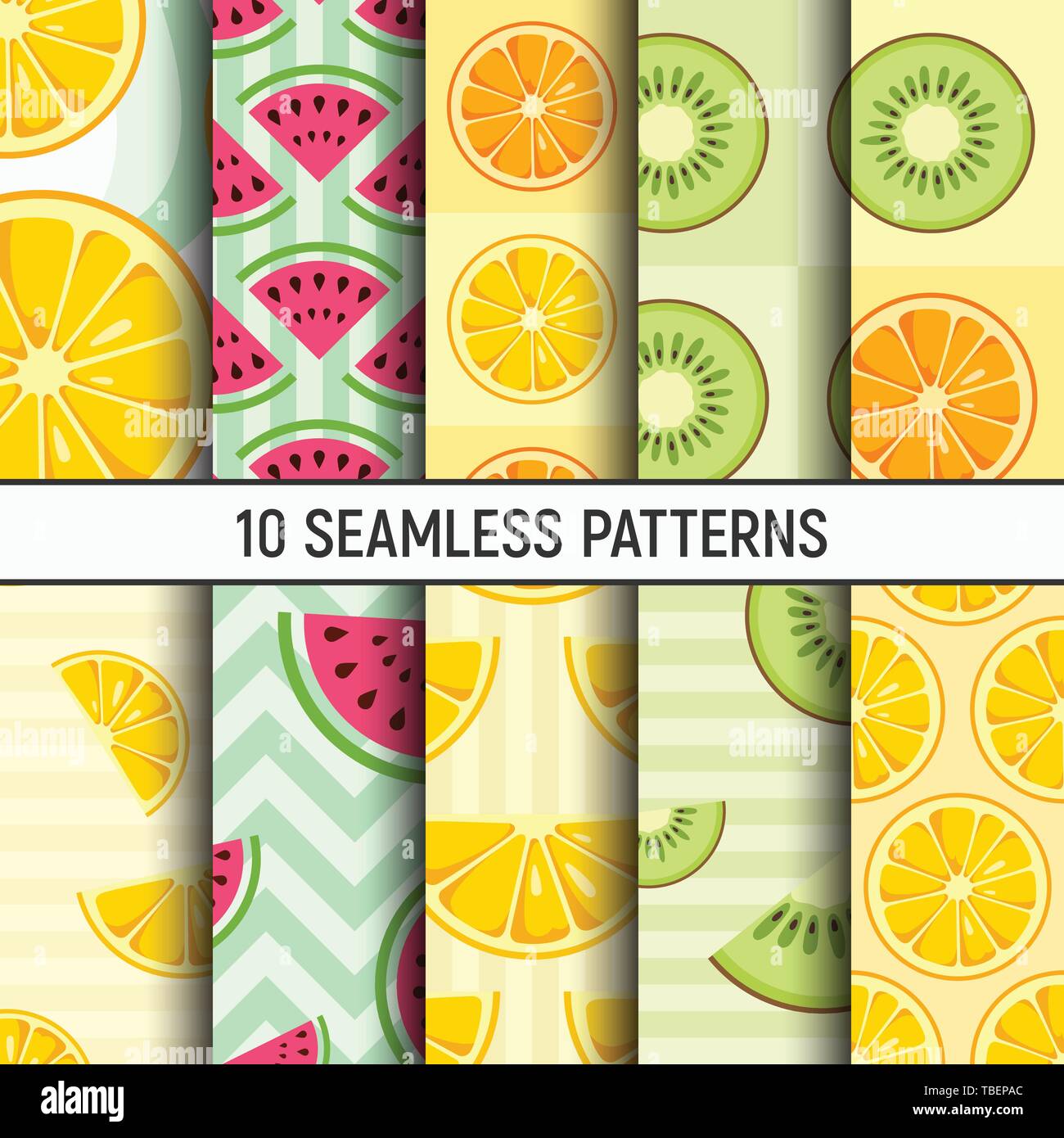Patterns In Fruit Set of ten lemon, orange, kiwi, watermelon slices seamless patterns ...
