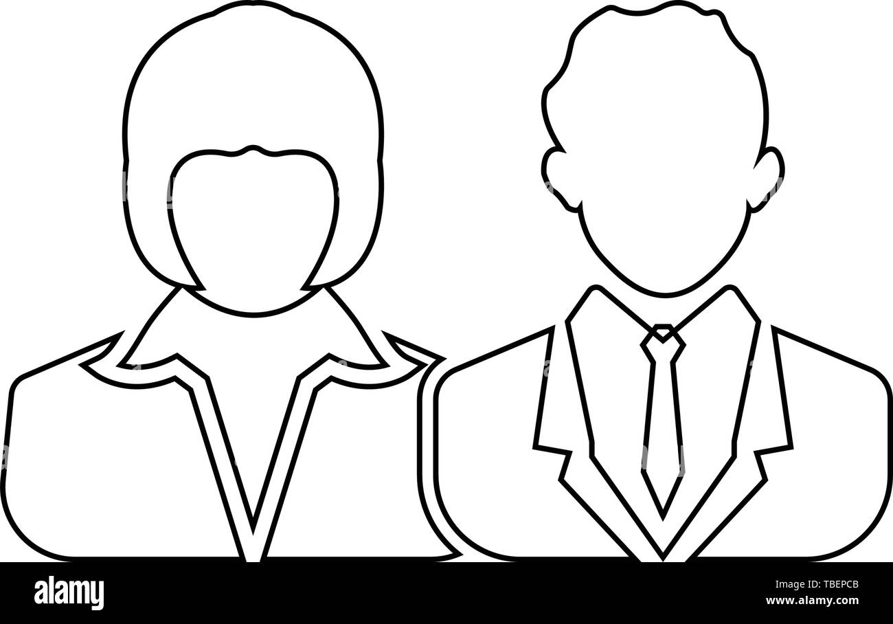 Male and female as business people icon. Line art men and women icon ...