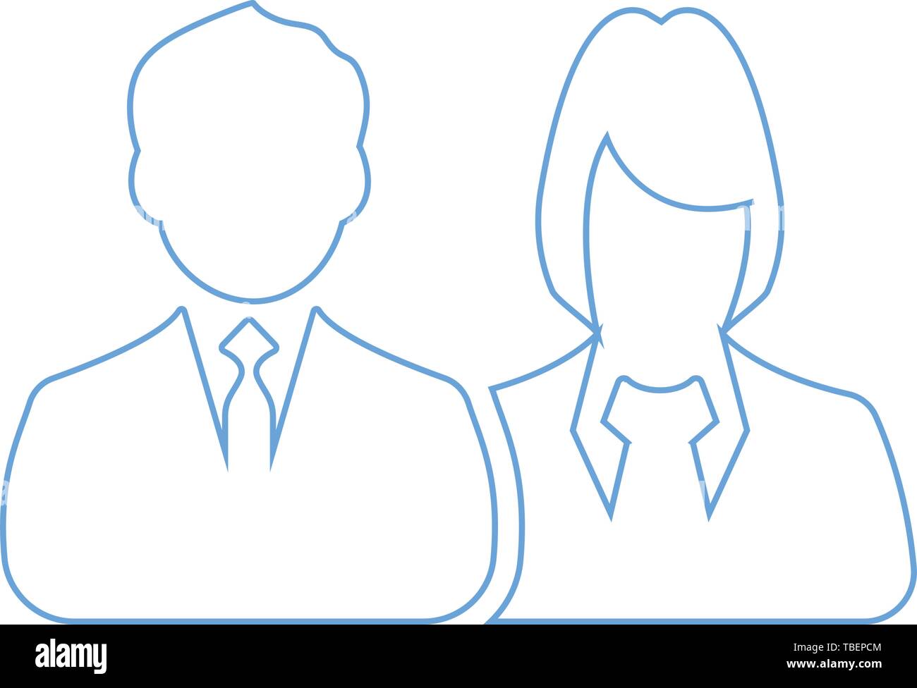 Male and female as business people icon. Line art men and women blue ...