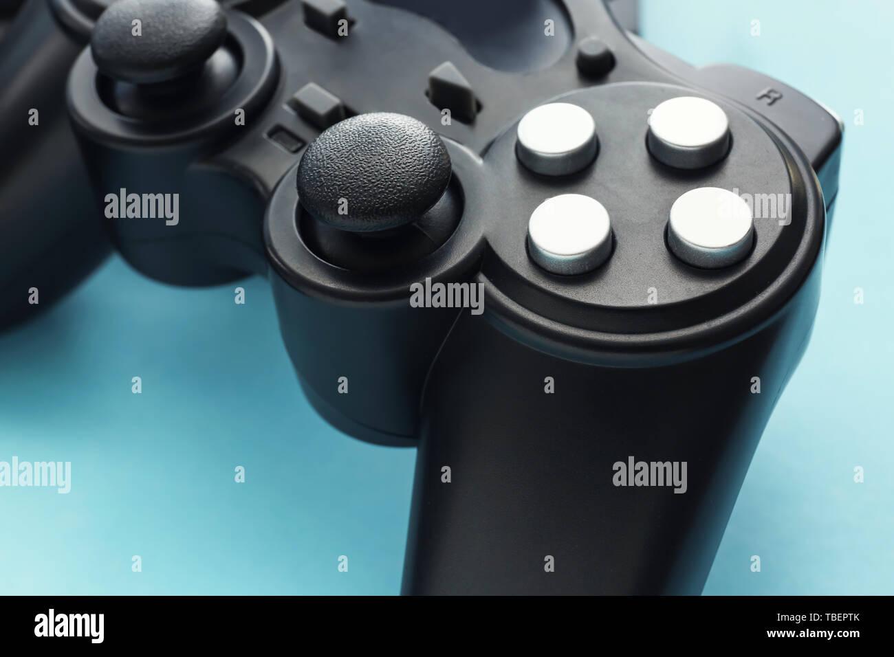 Modern game pad on color background, closeup Stock Photo
