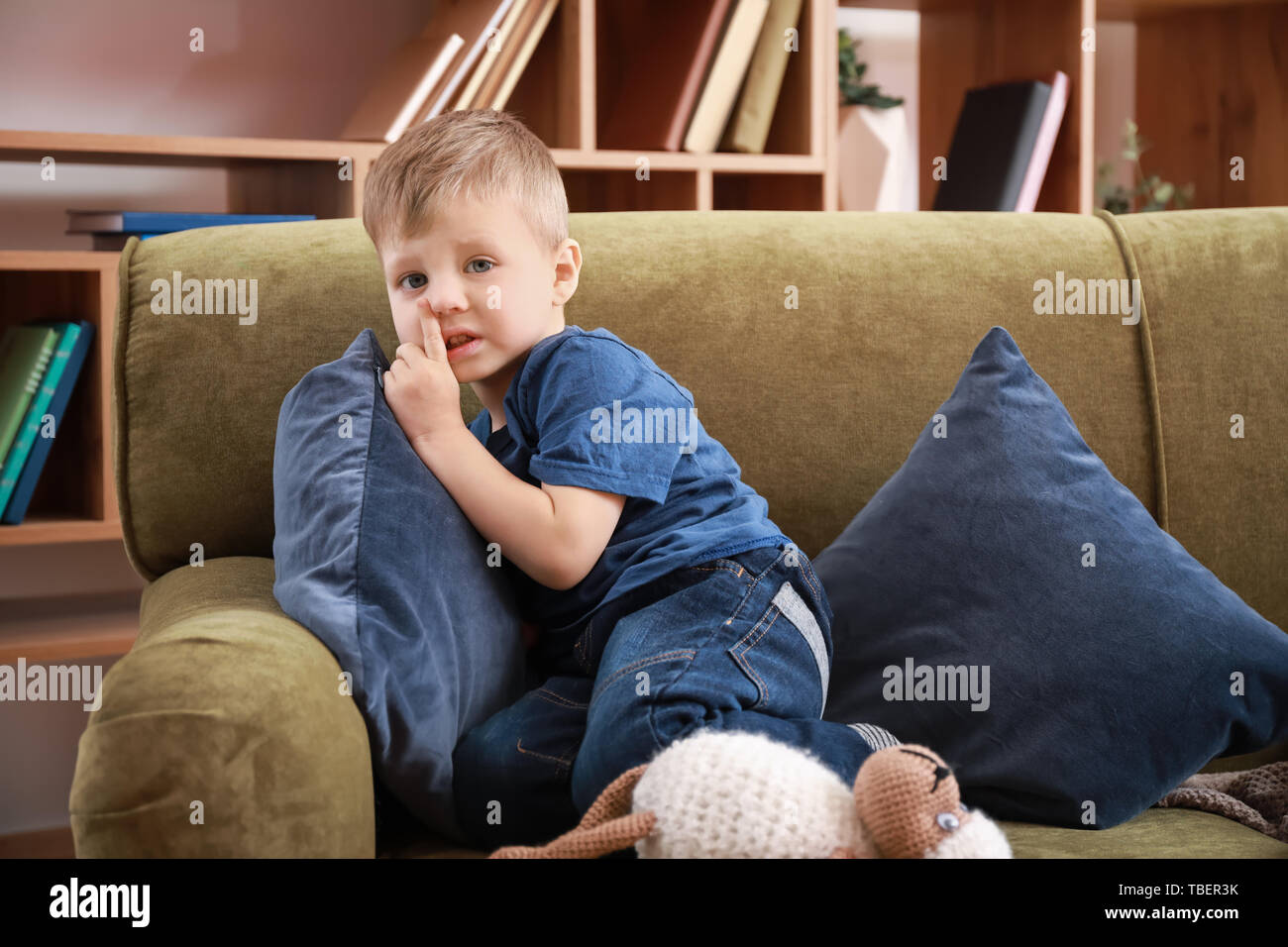 Portrait of cute little boy at home Stock Photo - Alamy