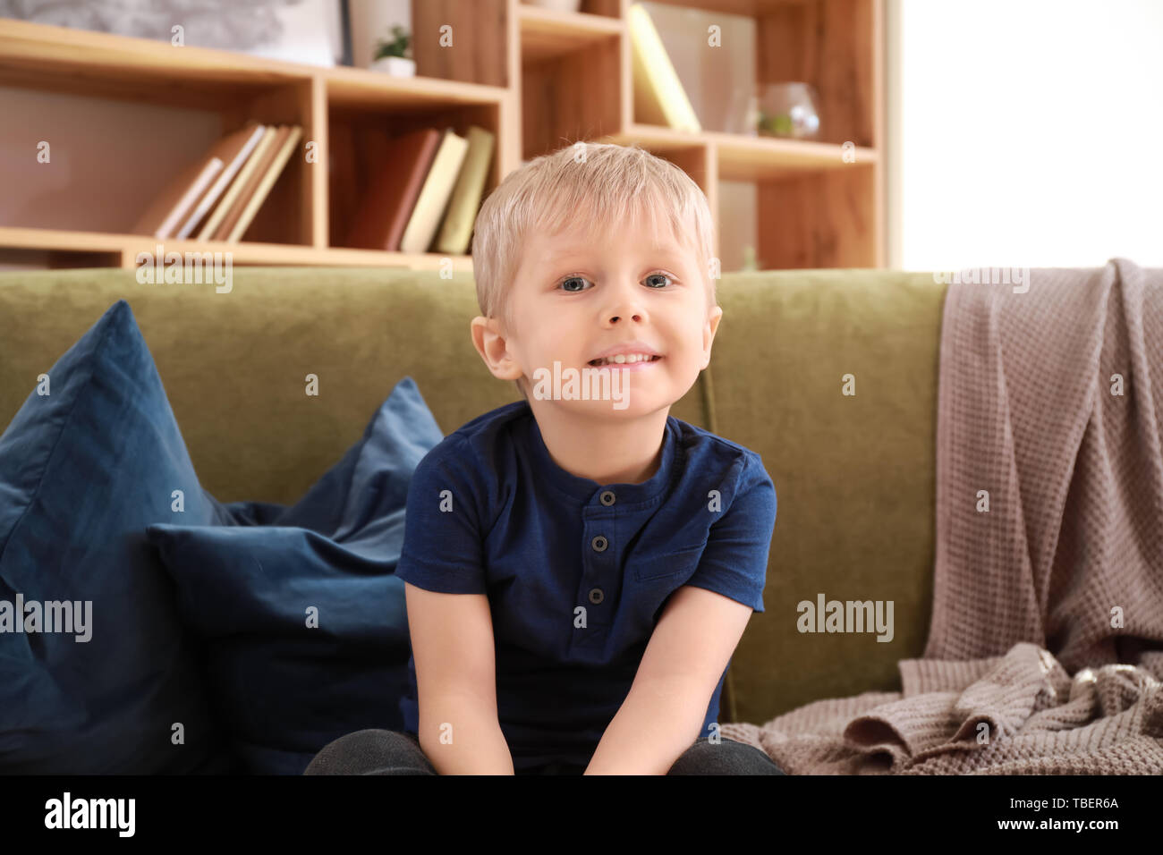 Portrait of cute little boy at home Stock Photo - Alamy