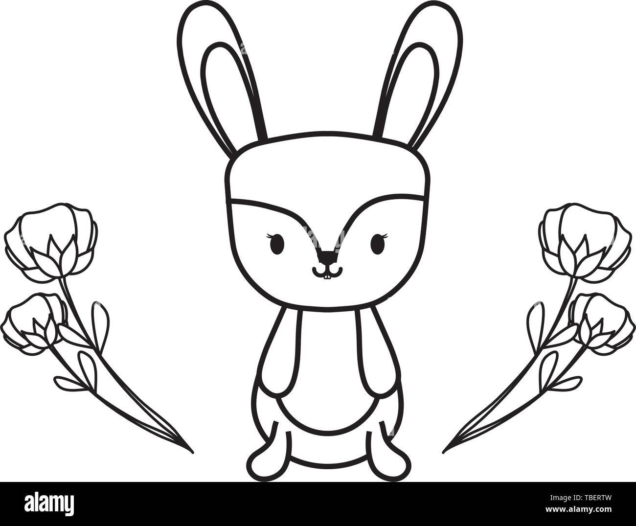 cute rabbit animal with flowers decoration vector illustration design ...