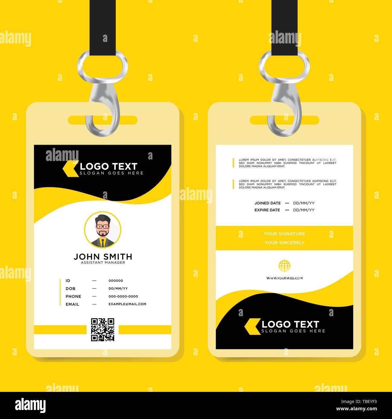 clean office id card with blue black and yellow color vector id template