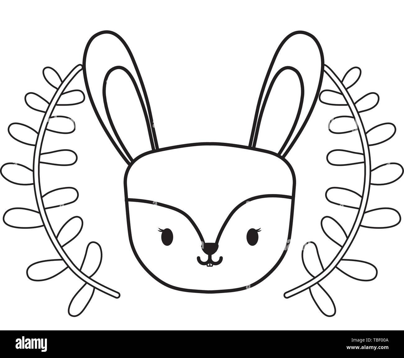 head of cute rabbit with crown of leafs vector illustration design ...