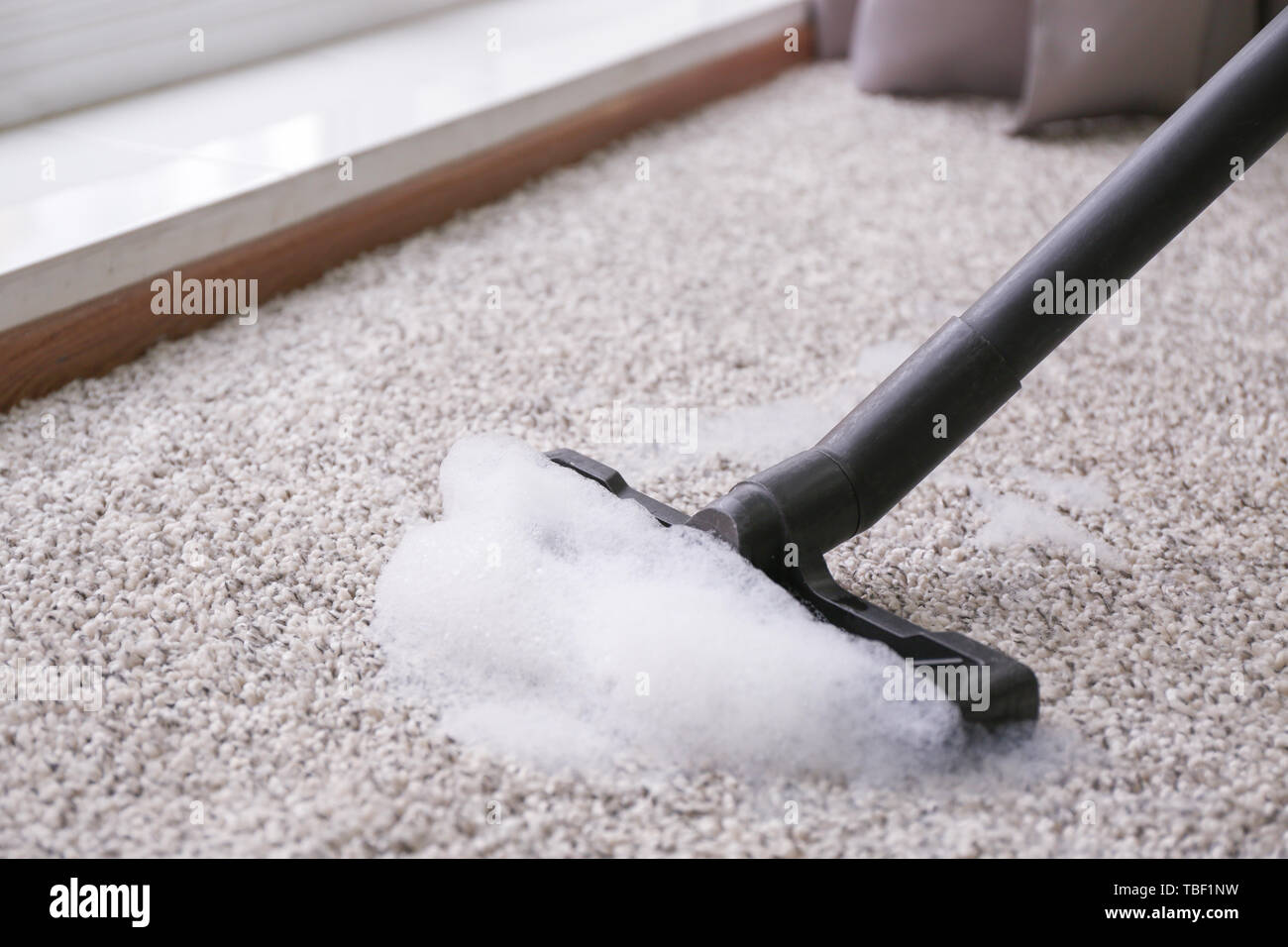 Washing of carpet with vacuum cleaner Stock Photo Alamy
