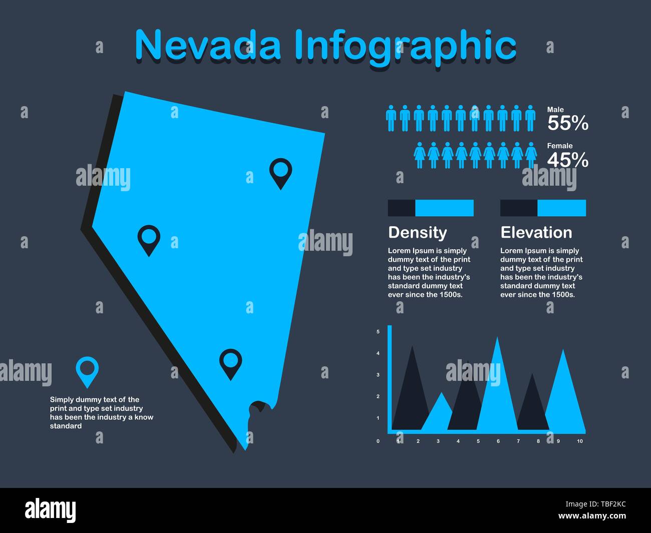 Nevada State (USA) Map with Set of Infographic Elements in Blue Color