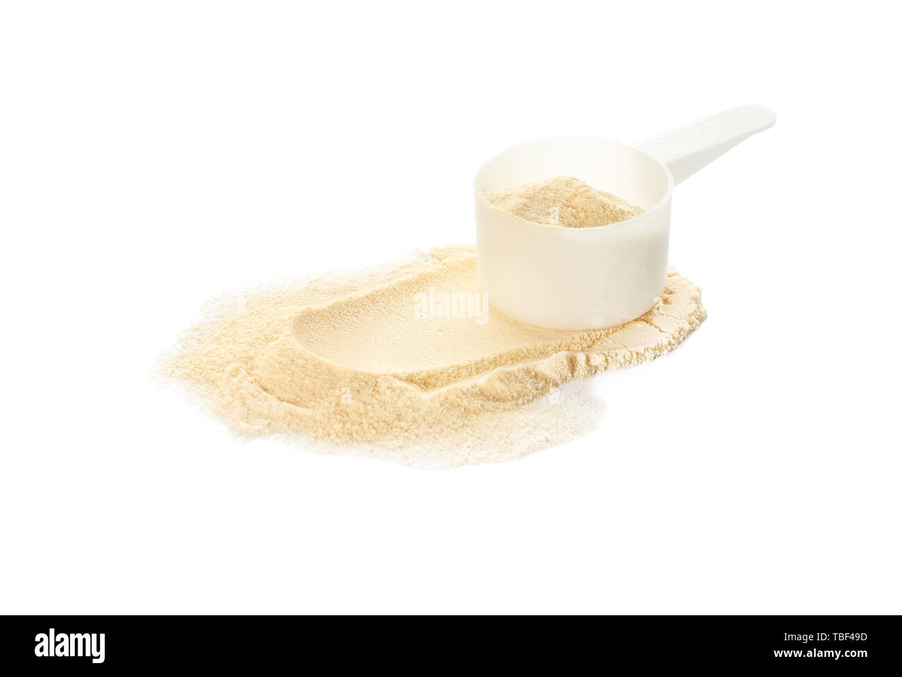 Scoop with protein powder on white background Stock Photo - Alamy