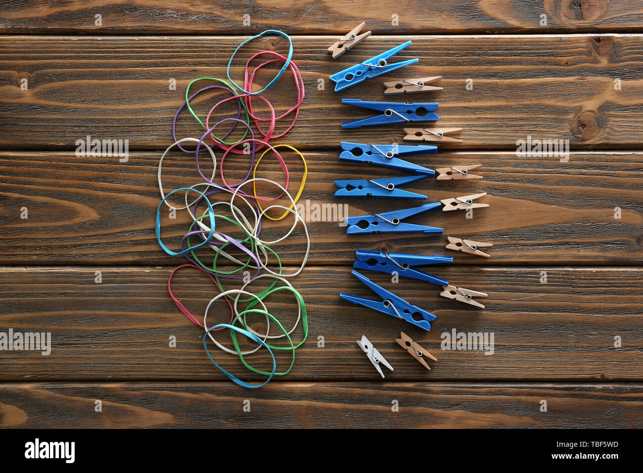 Creative hemispheres of brain on wooden background. Concept of healthy brain Stock Photo