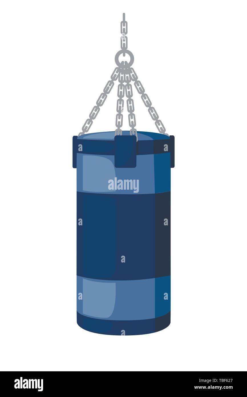 Blue Punching Bag With Metal Chain Hanging To The Ceiling Flat
