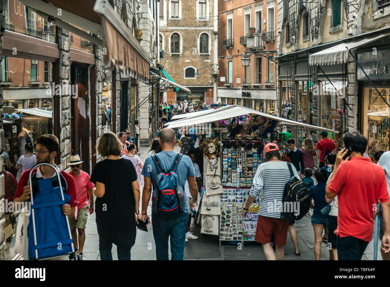VENICE, ITALY 25 August, 2018 View of the lively Italian street with
