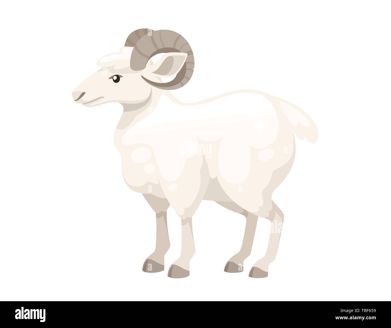 White horned mountain ram sheep cartoon character design flat vector animal illustration isolated on white background. Stock Vector