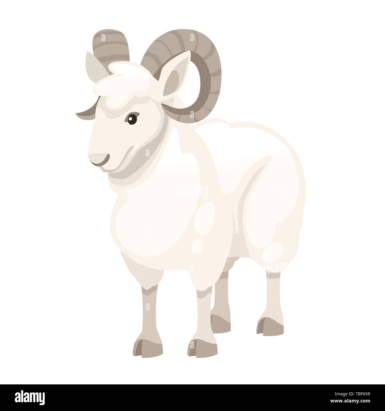 White horned mountain ram sheep cartoon character design flat vector animal illustration isolated on white background. Stock Vector