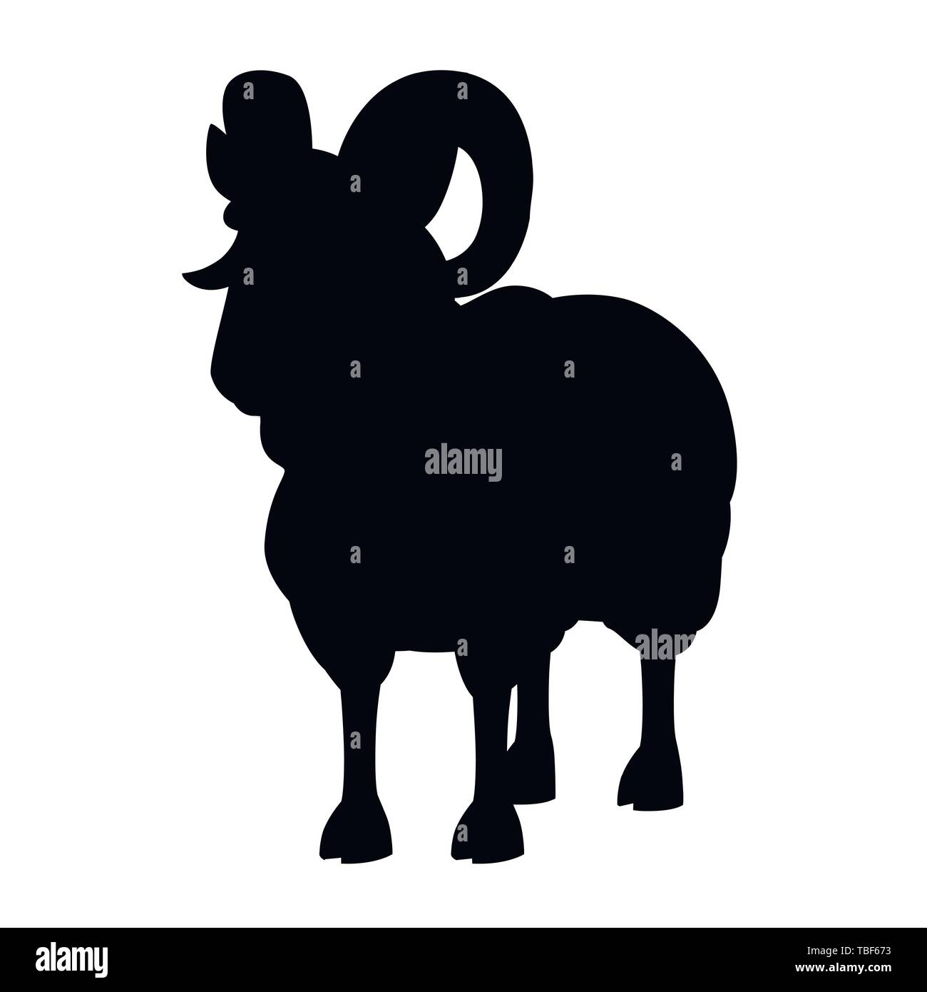Black silhouette horned mountain ram sheep cartoon character design flat vector animal illustration isolated on white background. Stock Vector