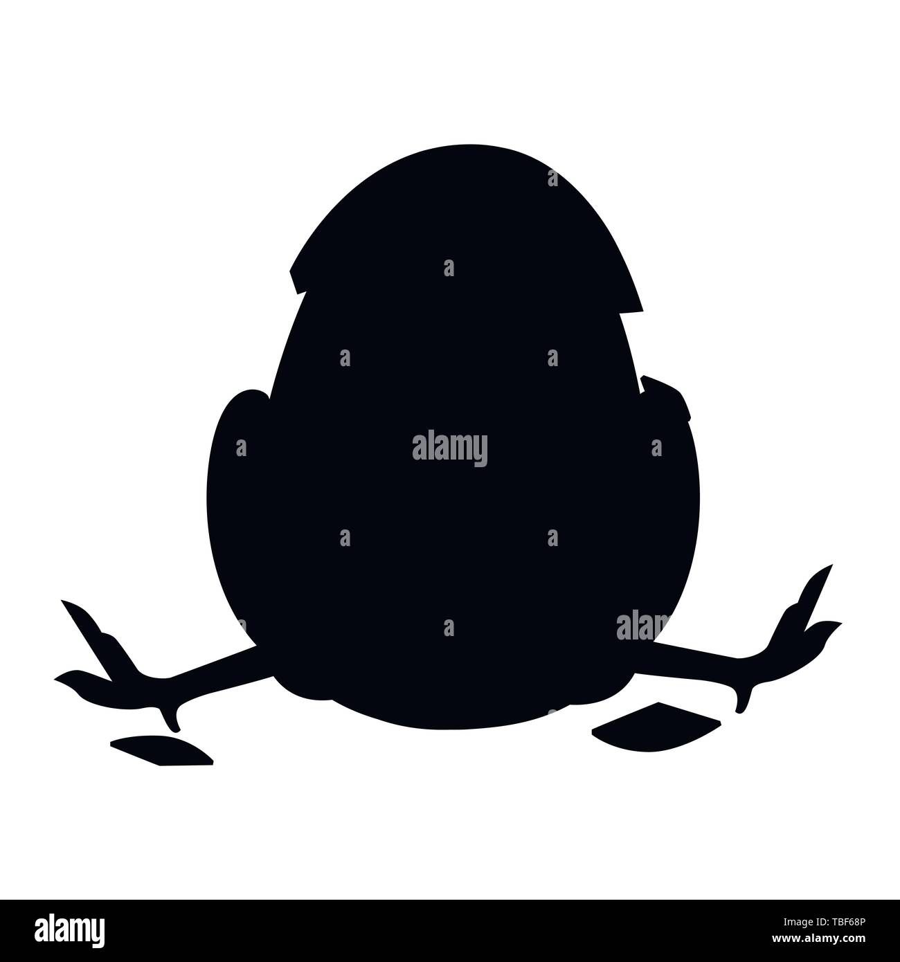 Black silhouette Cute little cartoon chick with hat from egg shell cartoon character design flat vector illustration. Stock Vector