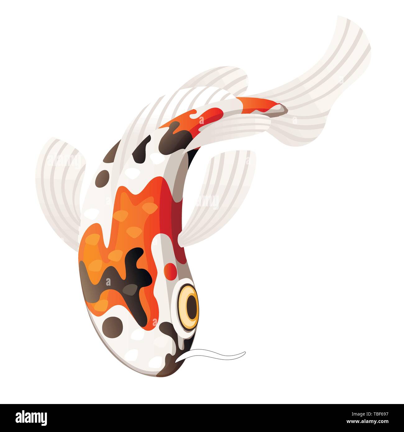 Koi carp japanese symbol of luck fortune prosperity red and black dotted koi carp cartoon flat vector illustration isolated on white background. Stock Vector